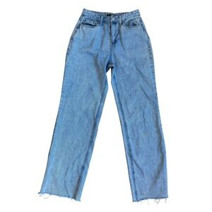 Fashion Nova Light Wash Distressed Hem Wide Leg Jeans Women Size 9